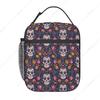 Sugar Skull Floral Insulated Lunch Box, Reusable Thermal Lunchbox with Colorful Skeleton and Flower, Portable Handbags