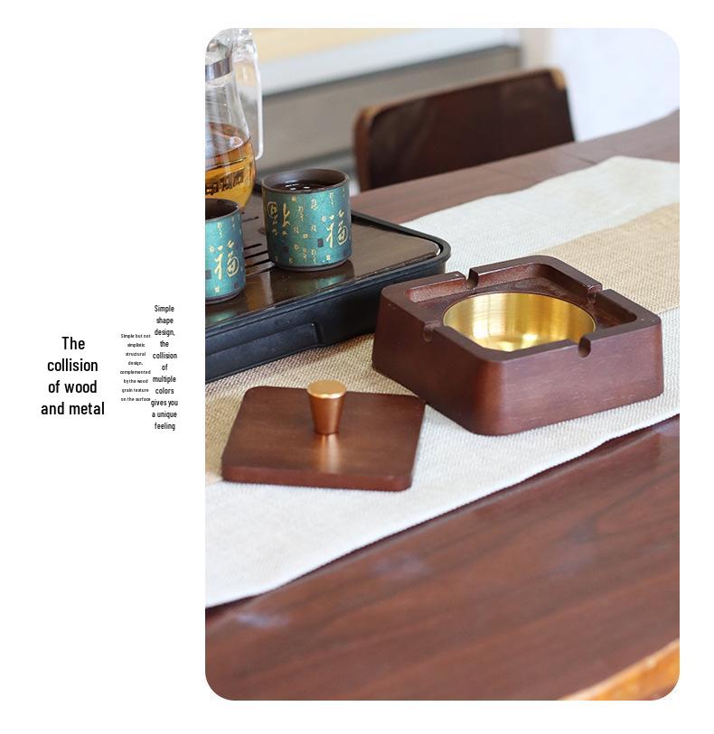 Modern Chinese Anti-Fly Ash Wooden Ashtray for Home or Office