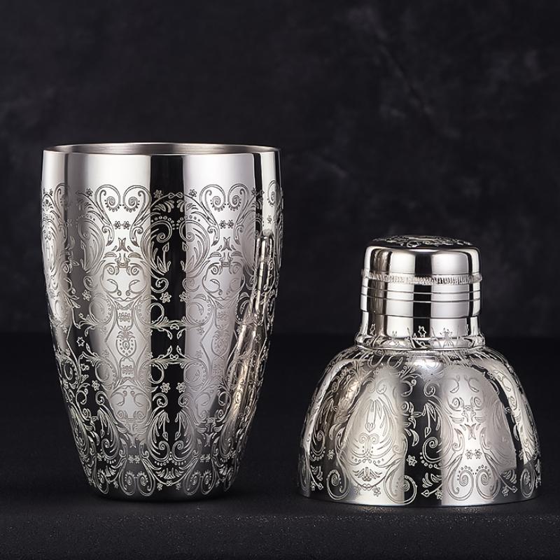500ml Carven Engraving Vintage Cocktail Shaker Bar Shaker Stainless Steel Cocktail Boston Shaker For Bar Party Home Bar Tool