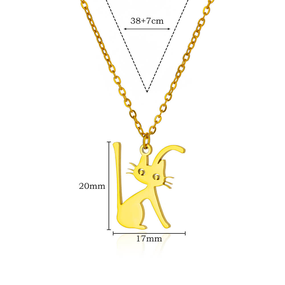 Stainless Steel Initial Letter Cat Pendant Necklace for Women Gold Color Animal Alphabet Necklaces Charm Fashion Jewelry Gifts