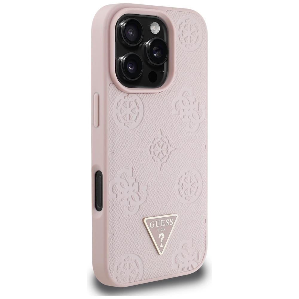 Etui Guess Grained Hot Stamp Peony       Triangle Logo Magsafe Do Iphone 16 Pro Różowy