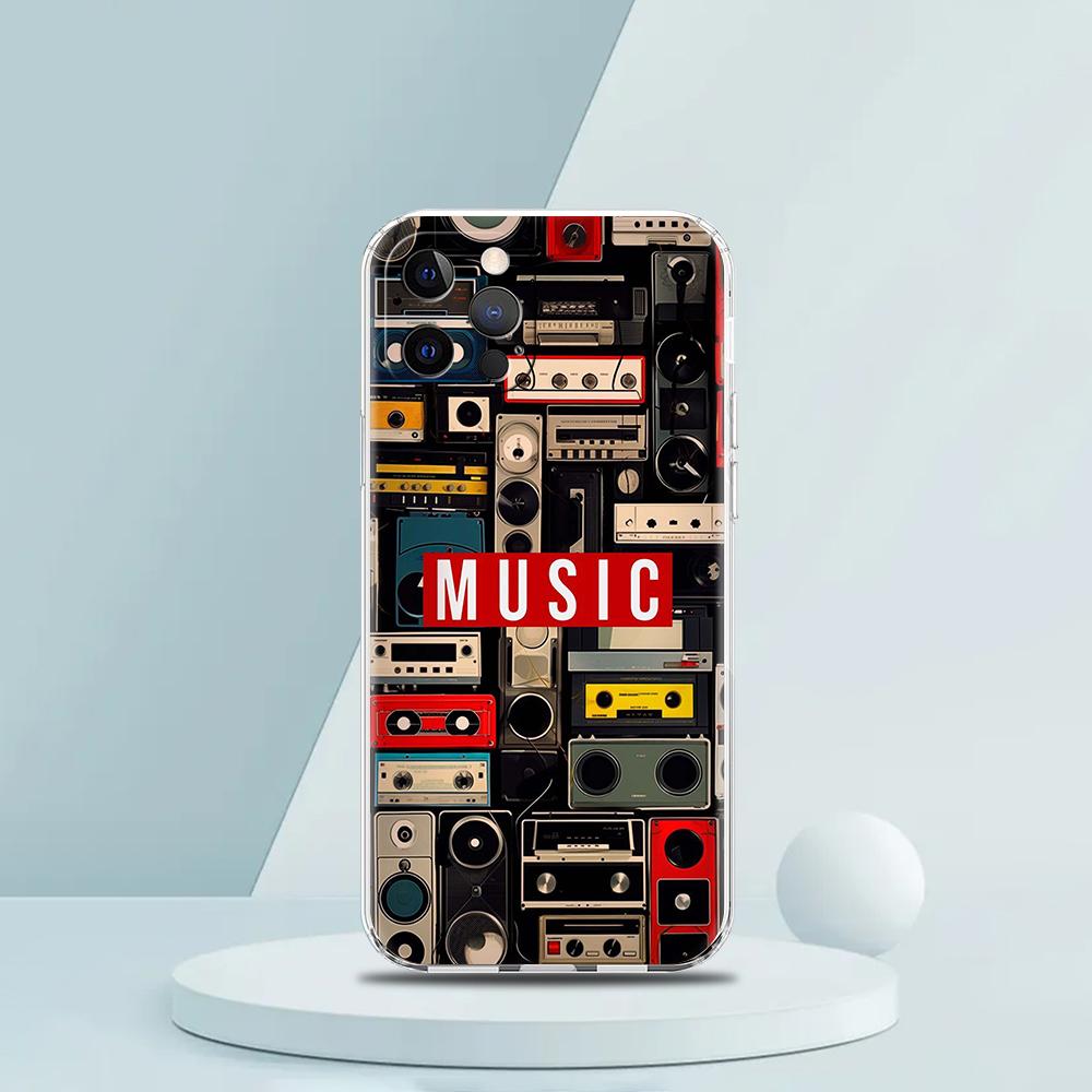 

Soft TPU Transparent Phone Case Cover for iPhone 16 15 14 13 12 11 Pro Max XR 8 7 Plus XR Shell Retro Radio Graphic Pattern Bags iPhone 16 Pro