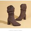 Women's Cowboy Boots Autumn Winter New Non Slip Pointed Toe Comfortable Medium Shoes Height Increase Fashion Vintage Short Boots
