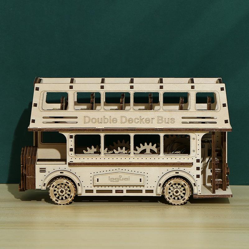 Cross-border New 3D Three-dimensional Jigsaw Puzzle Assembled Toys DIY Creative Wooden Double-decker Bus Toys Puzzle