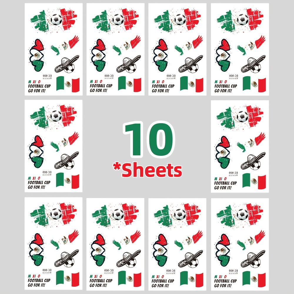 10pcs Mexico Flag Football Temporary Tattoo Stickers/Waterproof Fan Face Stickers/Sports Events Cheering Festivals And Parties Body