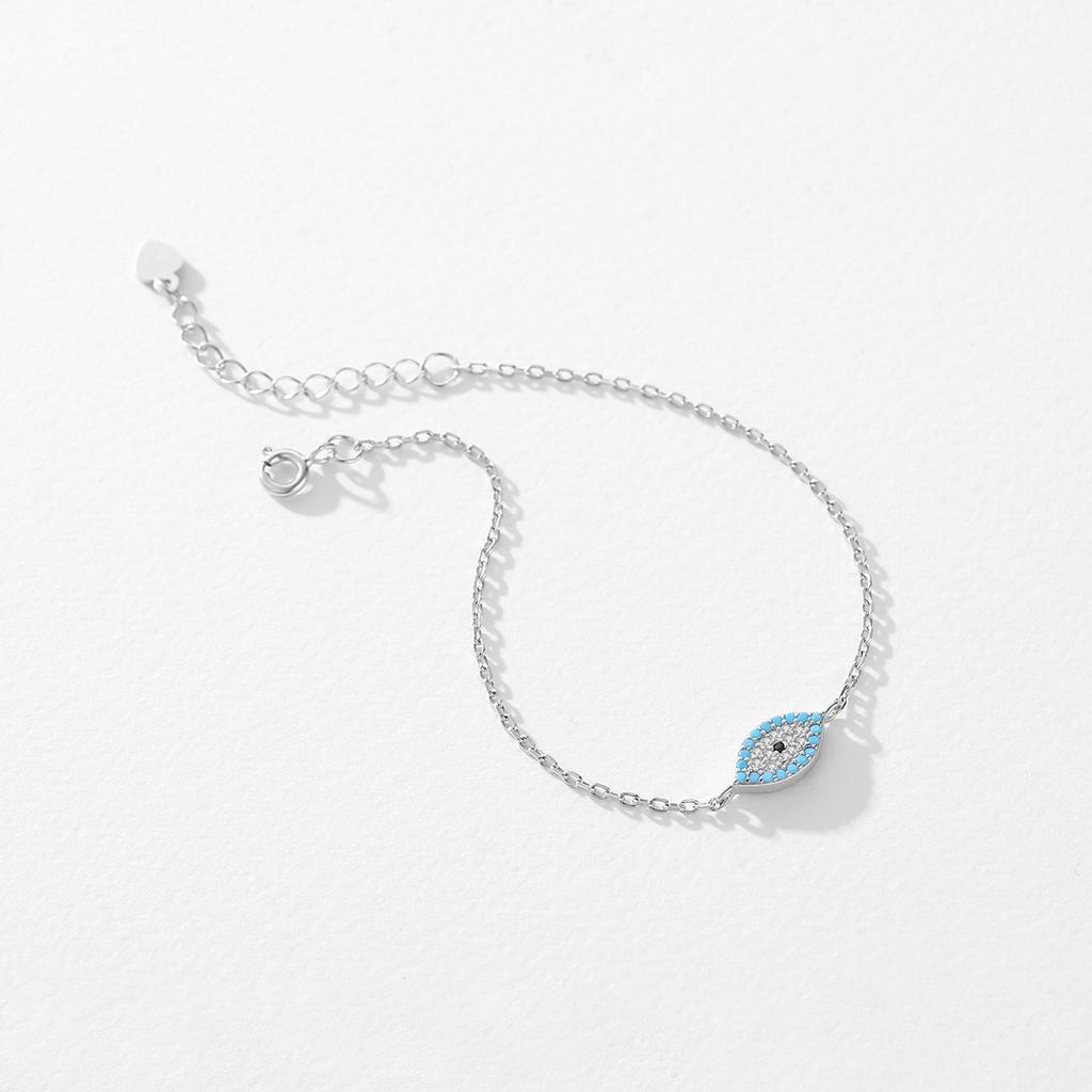 MODIAN Pure 925 Silver Fashion Natural Turquoise Blue Eyes Bracelet Chain Link For Women Pave Setting CZ Fine Jewelry
