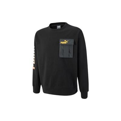 Logo Print Pocket Crew Neck Pullover Sweatshirt Men Tops Black 539699-01