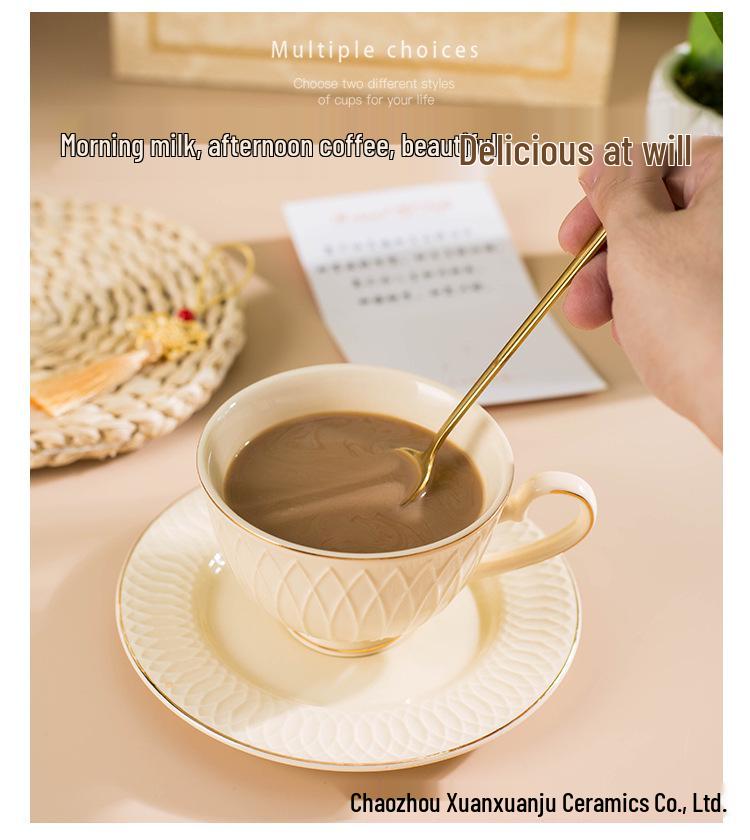 Elegant European Embossed Ceramic Coffee Cup & Saucer - Luxurious Afternoon Tea Souvenir