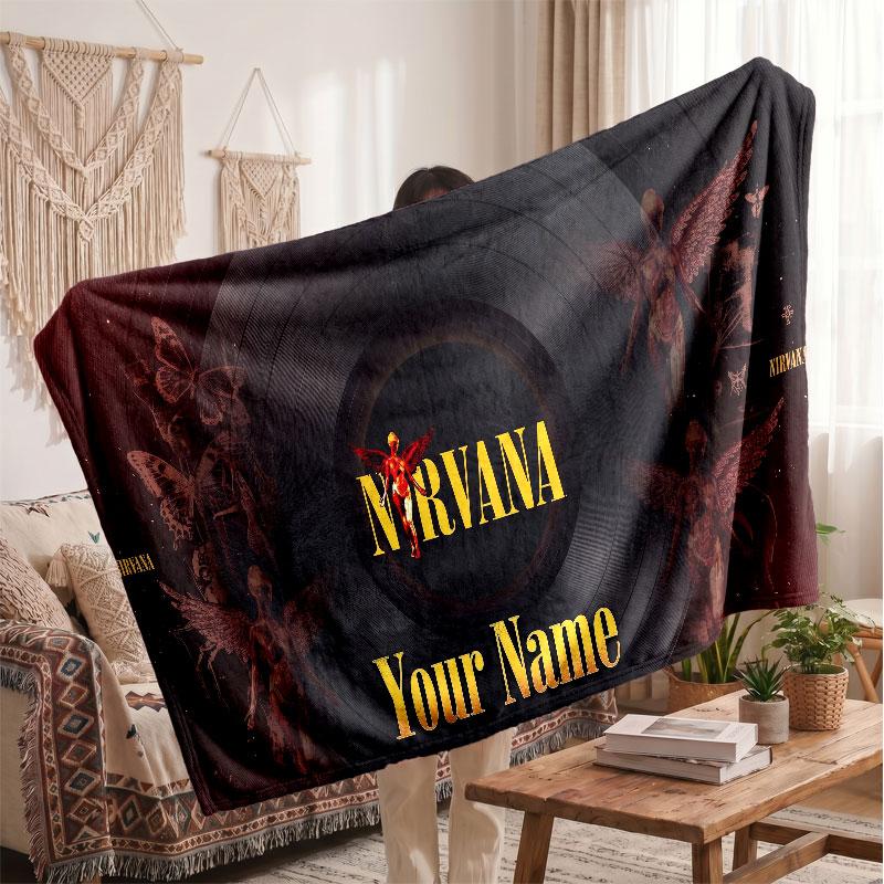 Nirvana Flannel Blanket, Custom Name Text Personalized Soft Throw Blanket Home Decor Gift