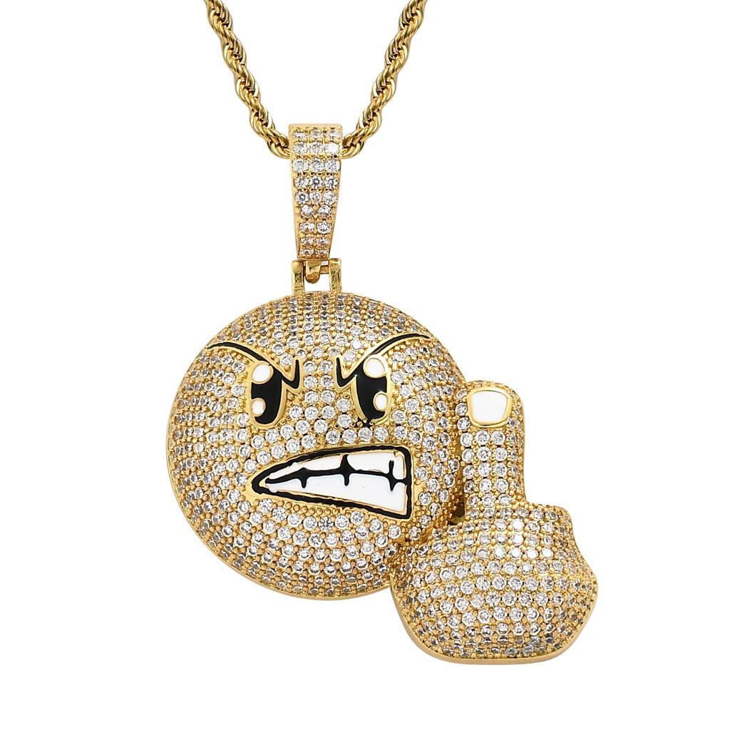 New European and American Vertical Middle Finger Expression Pendant with Copper Inlaid Zircon
