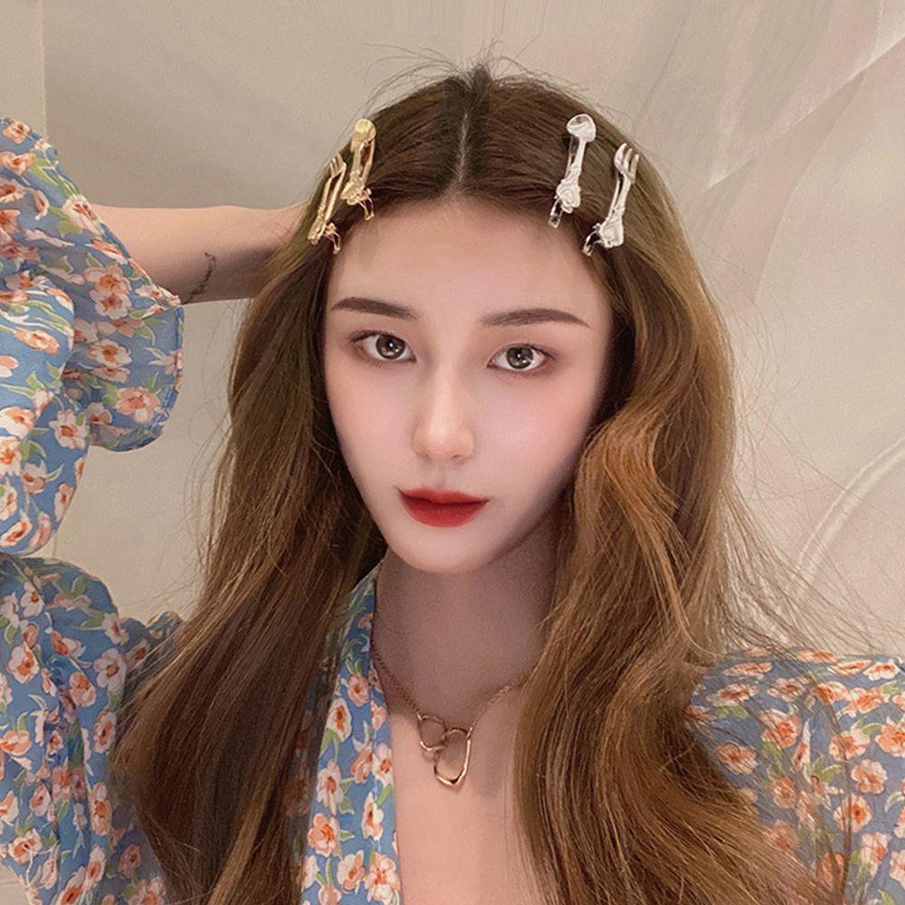 

Spoon Female Tableware Hair Clip Metal Barrette Korean Style Hairpin Women Hair Accessories Silver-Fork