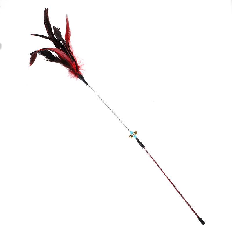 Plastic Feather Spring Teaser Stick with Bell - Bendable Cat Self-Entertainment Toy