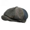 Men's Patchwork Woolen Newsboy Cap Retro British Herringbone Tweed Octagonal Hat Autumn Winter Warm Baker Boy Cabbie Hat