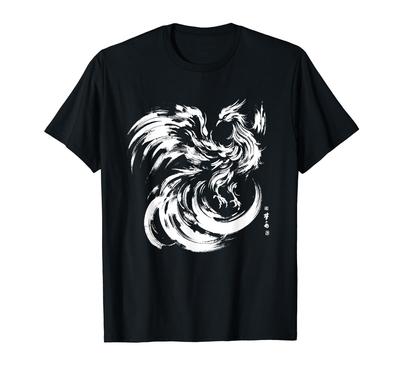 Lustiges Phönix Tattoo T-Shirt, Illustration, Stil, Herren, Lustig, Originell, Drache, Ukiyo-e, T-Shirt