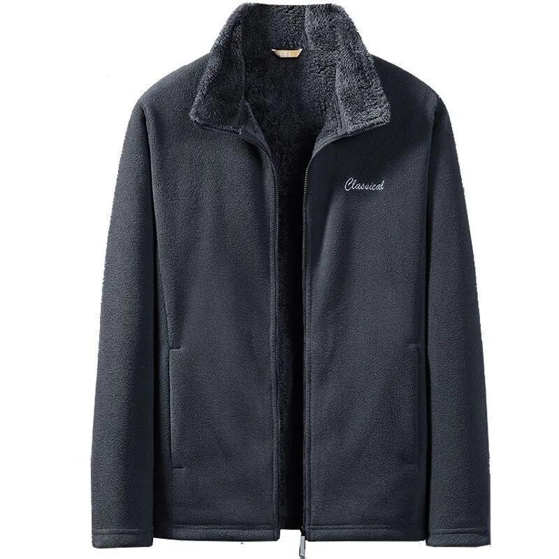Winter Sports Fleece Jacket Men's Casual High-end Embroidered Zipper Pocket Warm Polar Jacket Male Outdoor Cold-proof Outwear