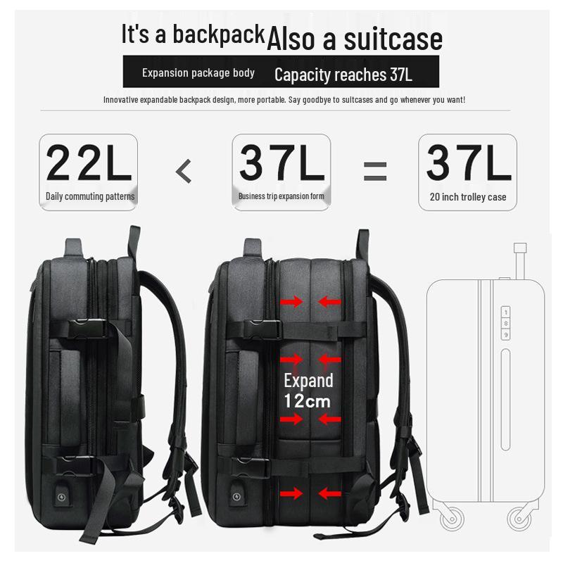 Men's Expandable Oxford Cloth Laptop Backpack - Large Capacity & Multifunctional for Business Travel