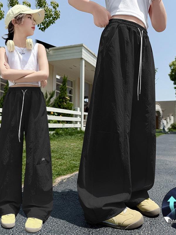 Girls' Quick-Dry Embroidered Wide-Leg Summer Pants
