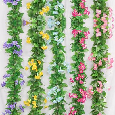 Morning Glory Vine Ceiling Decor: Green Leaves & Faux Flowers for Pipe Covering