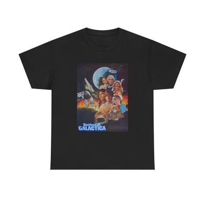 Camiseta Battlestar Galactica Póster Retro Serie de Naves Espaciales Unisex Algodón Pesado Camiseta Unisex