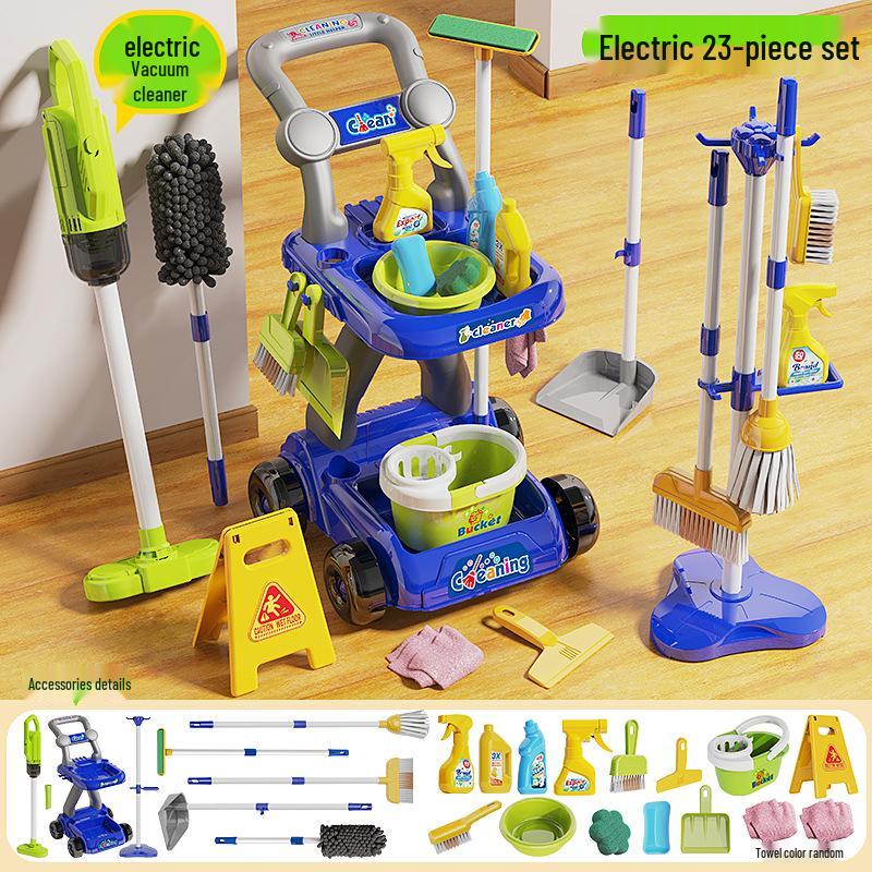 Kids' Cleaning Trolley Set: Pretend Play Vacuum, Broom, Mop & Hygiene Tools