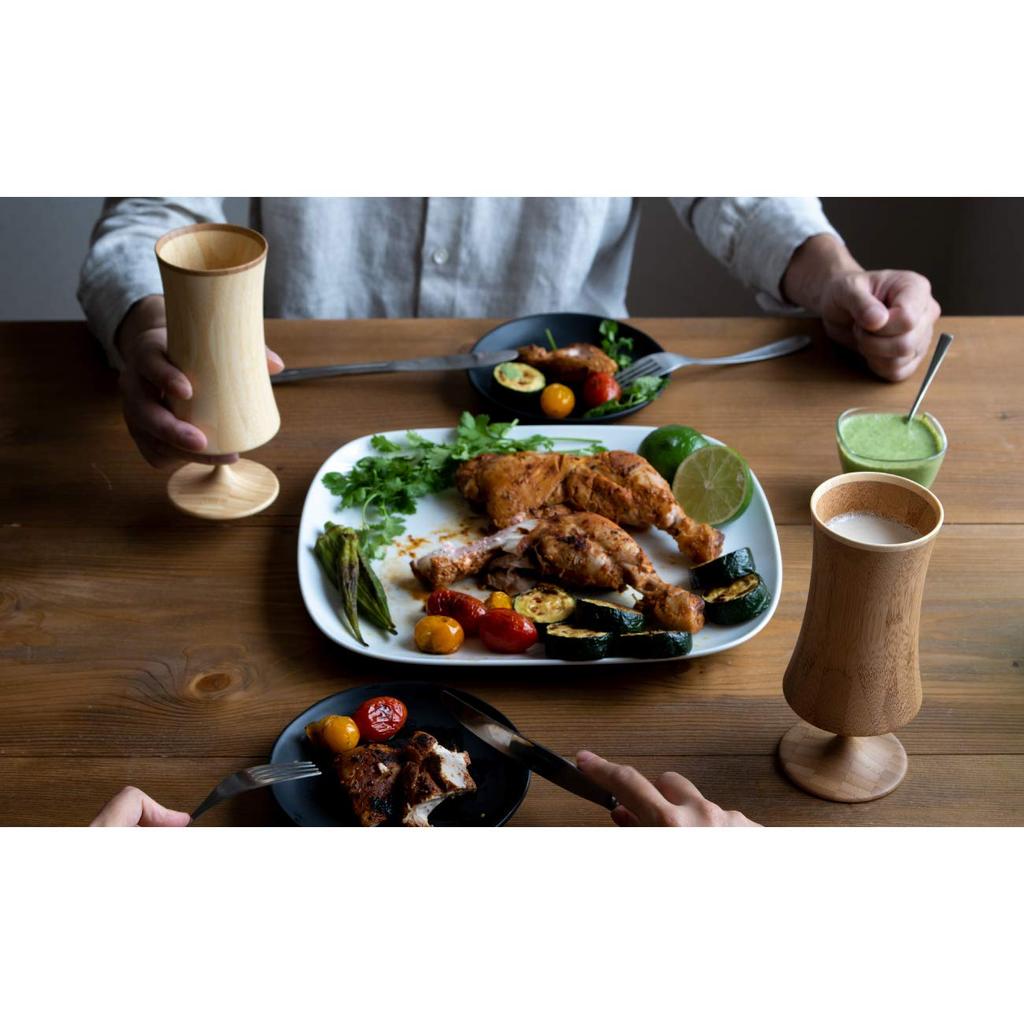 RIVERET Vessel Night Beer Glasses, Large, 250ml, Pair, Bamboo, Dishwasher Safe, White/Brown, RV-128WB