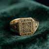 Eco-friendly 2025 Alloy Men's Ethnic Ring, Gold Imitation, Retro Engraved Patterns