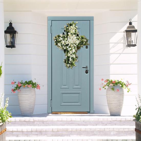 Garland Easter Wreath for Front Door Faith-Inspired Spring Decoration with Realistic Greenery And White Flowers Religious Indoor Porch Decor Gift