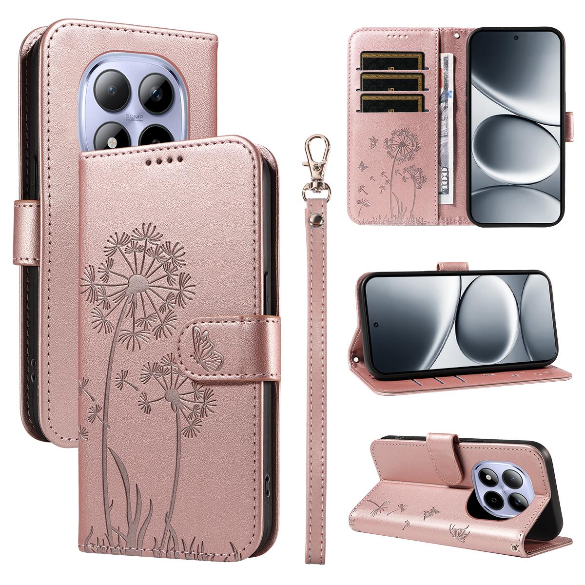 

Для Xiaomi Redmi Note 15 Pro 5G (Глобальний) Шкіряний чохол-гаманець з ремінцем, відбитком кульбаби та підставкою для телефону