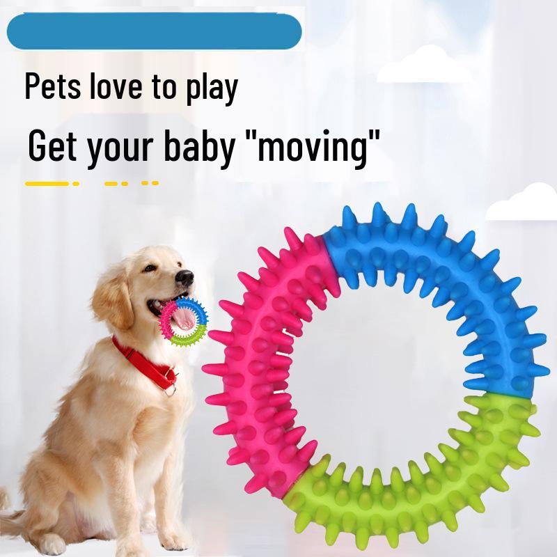 TPR Spike Ring Dog Toy - Teething, Dental Health, Three-Color Patchwork, Perfect for Puppies and Pets
