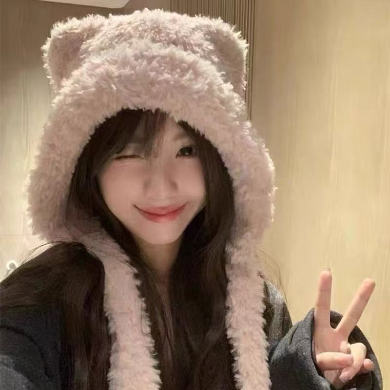 Cute plush bear ears plush hat ear protection