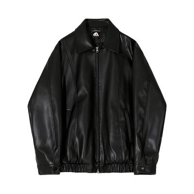 Piushuai Kurze Lederjacke Herren Frühling Neu Revers Oberteil Koreanischer Stil Locker Lederjacke