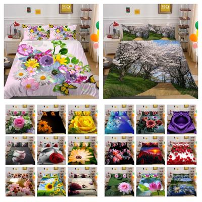 Juego de cama con estampado de flores en 3D, colchas de microfibra tamaño King, Textiles para el hogar de alta calidad a la moda