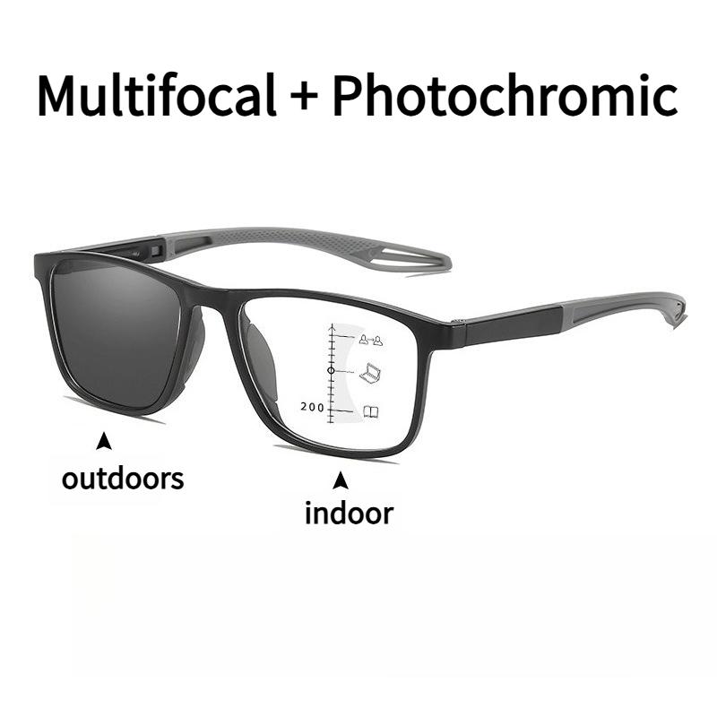 

3in1 Photochromic Multifocal Reading Glasses Progressive Look Far and Near Eyeglasses Men Sport TR90 Frame Anti Blue Light Grade +300 серый