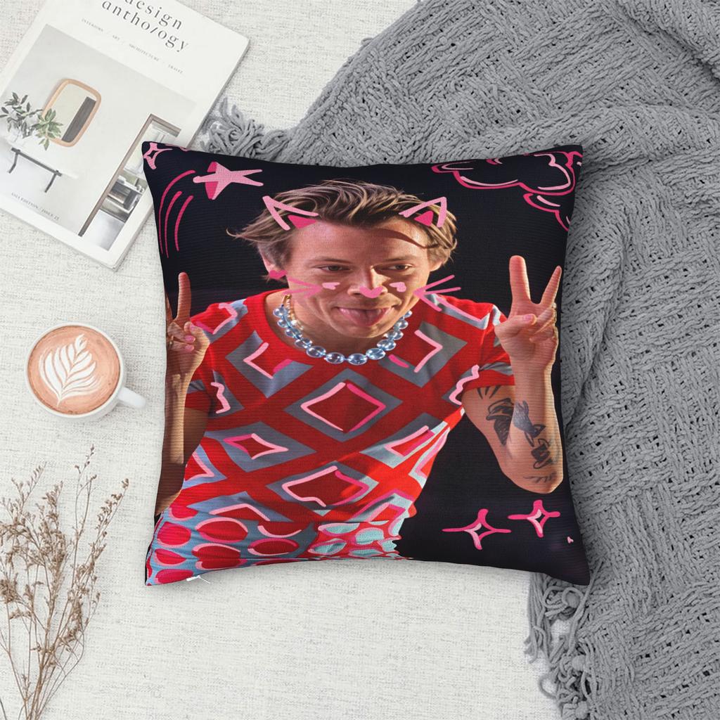 Harrys S-Styles Kiss Al the Time Pillow Case Square Pillow Cover Kawaii Cushion Cover For Living Room Chair