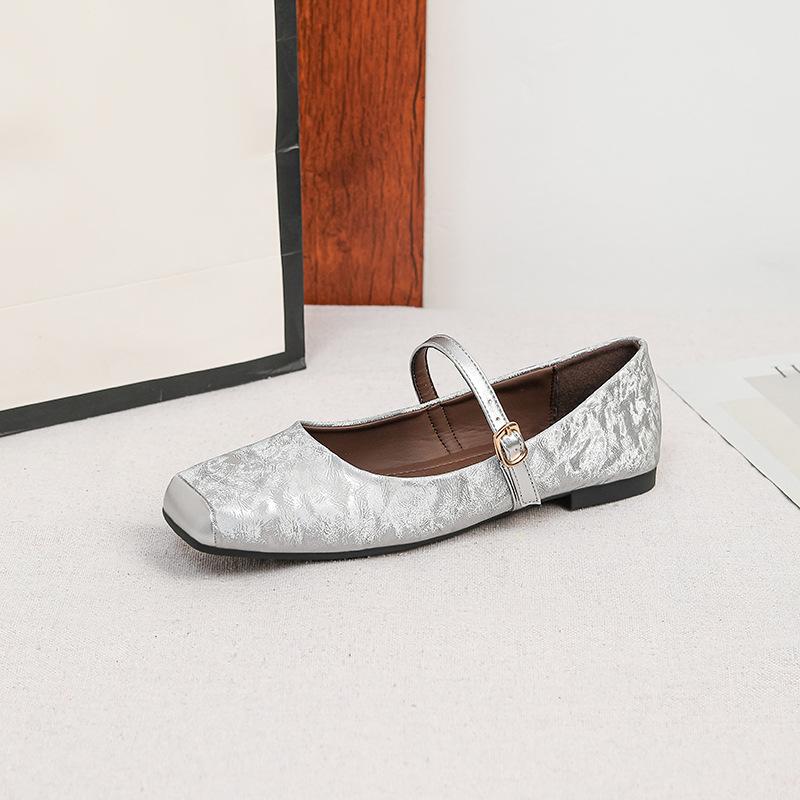 Women's Square Toe Mary Jane Flats Casual Ballet Shoes Walking Shoes with Adjustable Strap Slip On Comfortable Work Flats Soft Dressy Shoes for Women