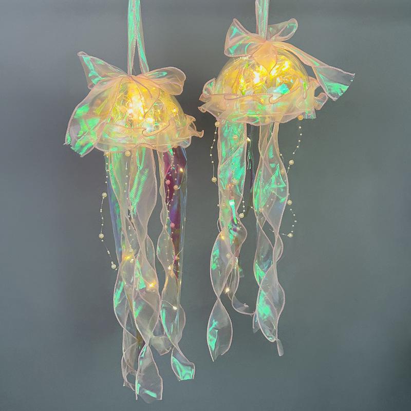 Color DIY Jellyfish Lamp Lantern Mermaid Parti Jellyfish Light Lantern Girls Happy Under The Sea Theme Birthday Party Decor