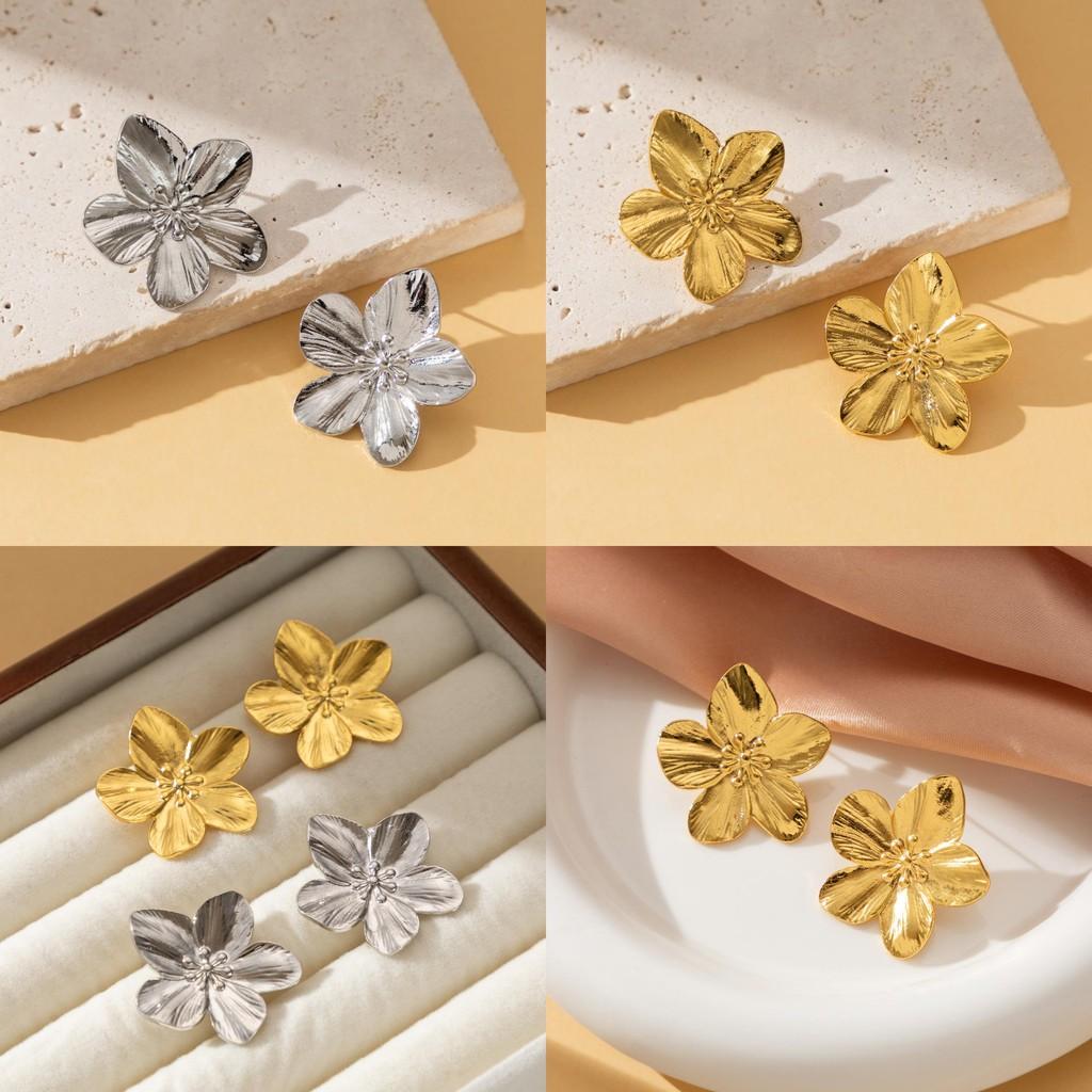 Elegant Vintage Gold Alloy Floral Design Earrings For Women With Geometric Shapes