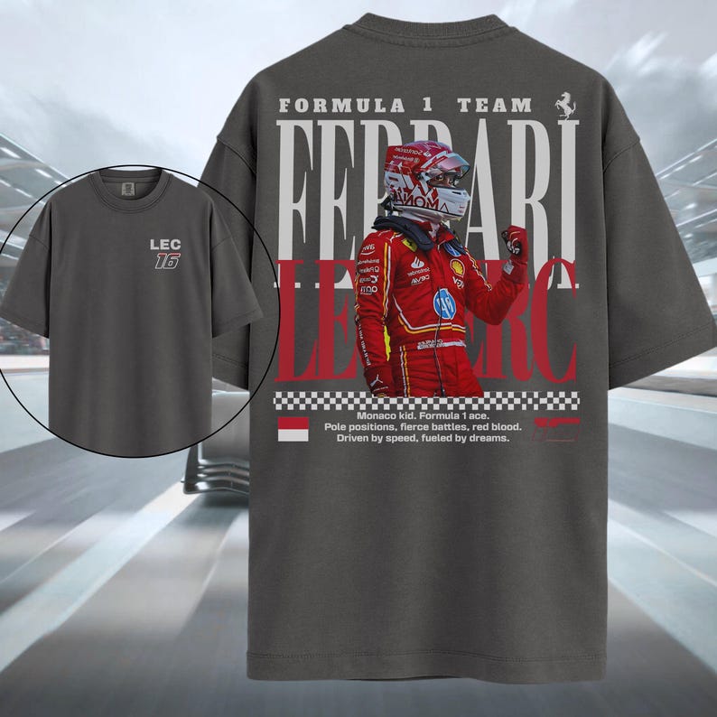 Charles Leclerc Ferrari F1 #16 Monaco Double Sided Print Graphic T-Shirt, Unisex Oversized Streetwear, Formula 1 Fan Gift