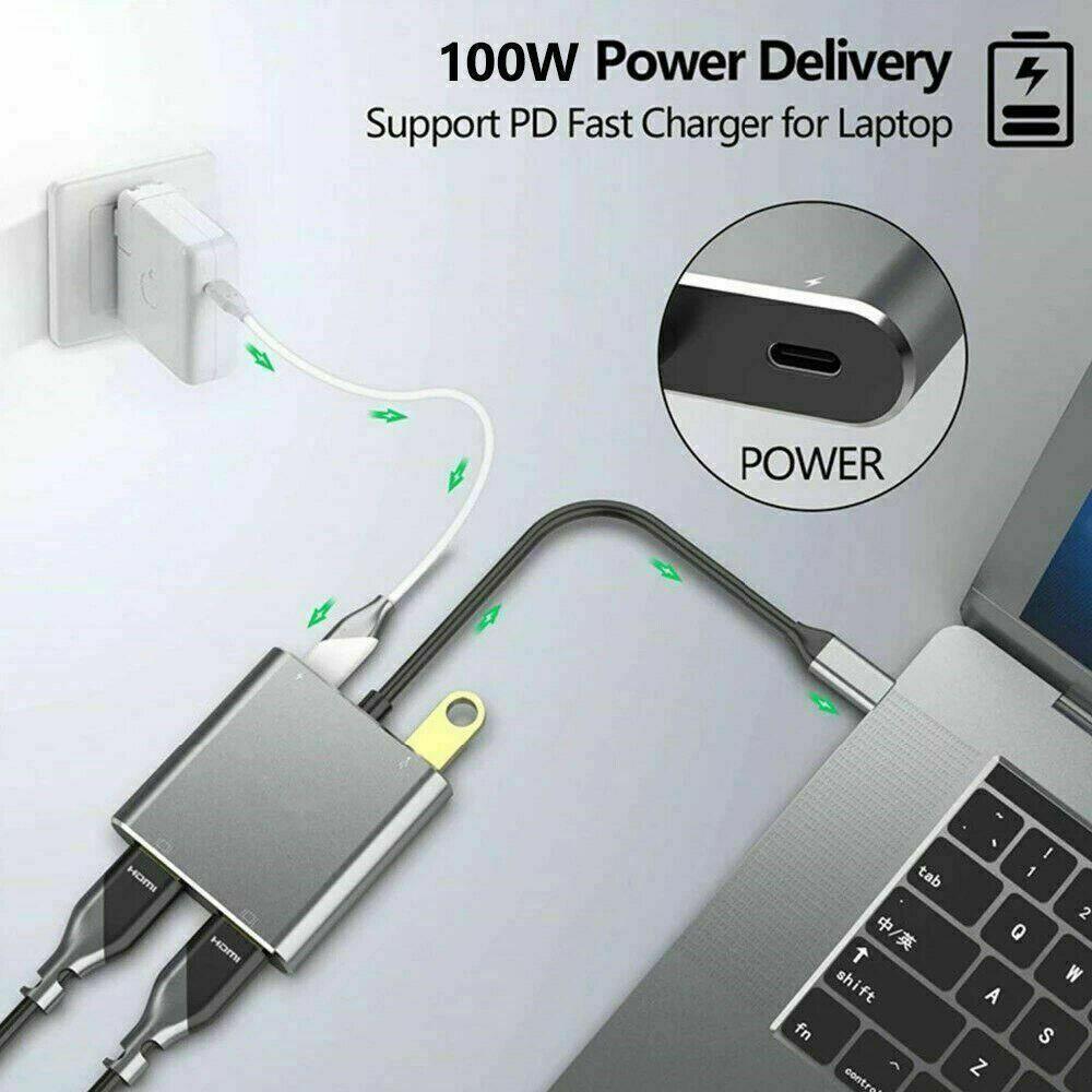 Laptop USB 3.0 Adapter Screen Expansion Type-C to Dual HDMI Docking Station USB C Hub