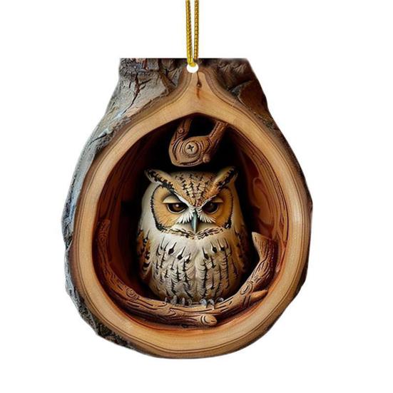 Owl Raccoon Christmas Ornament 2D Printed Acrylic Hanging Decor for Tree Festive Animal Tree Pendant