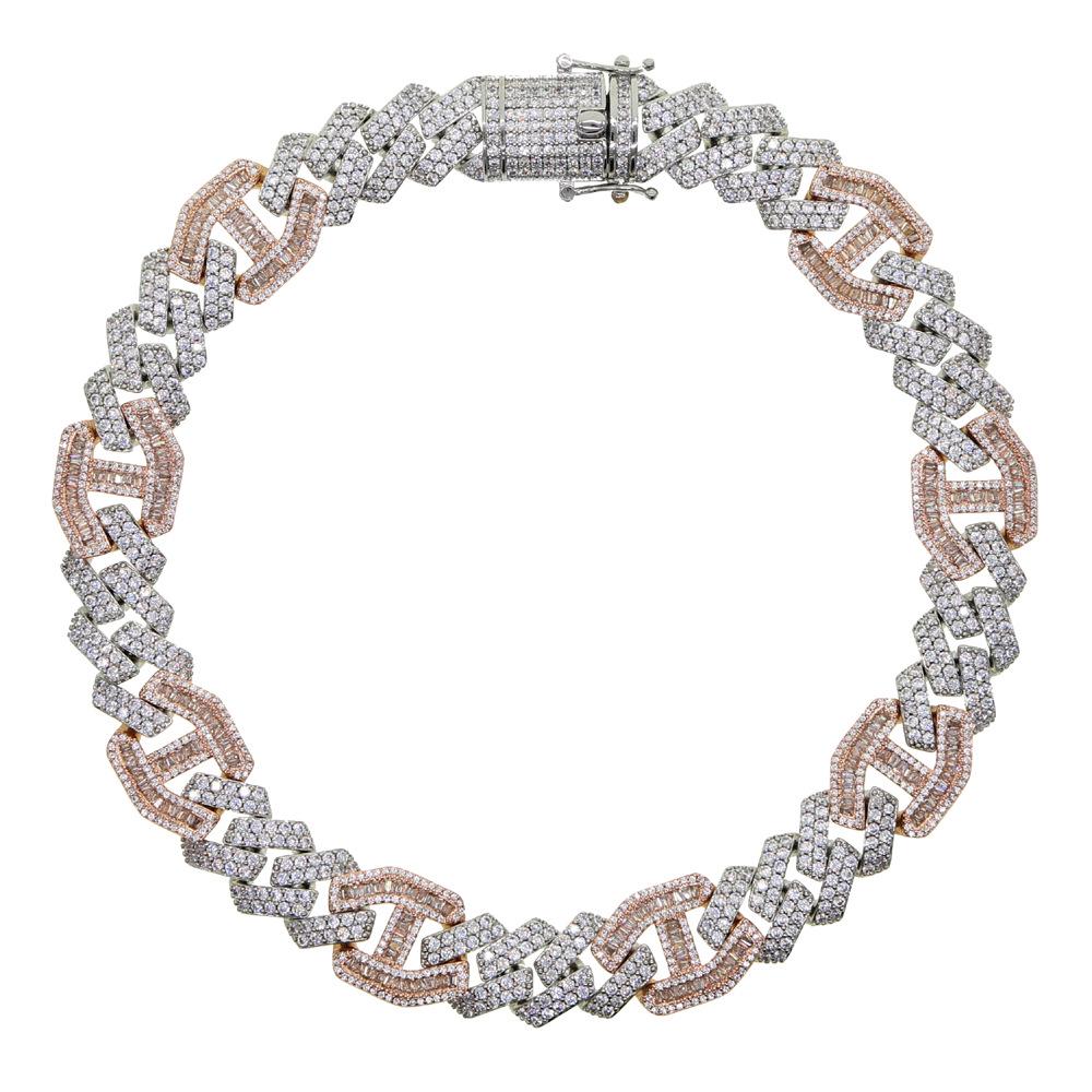 

Хип-хоп уличная мода 15 мм ромбовидное циркониевое женское бриллиантовое колье Platinum & Rose Gold Two-tone 38cm