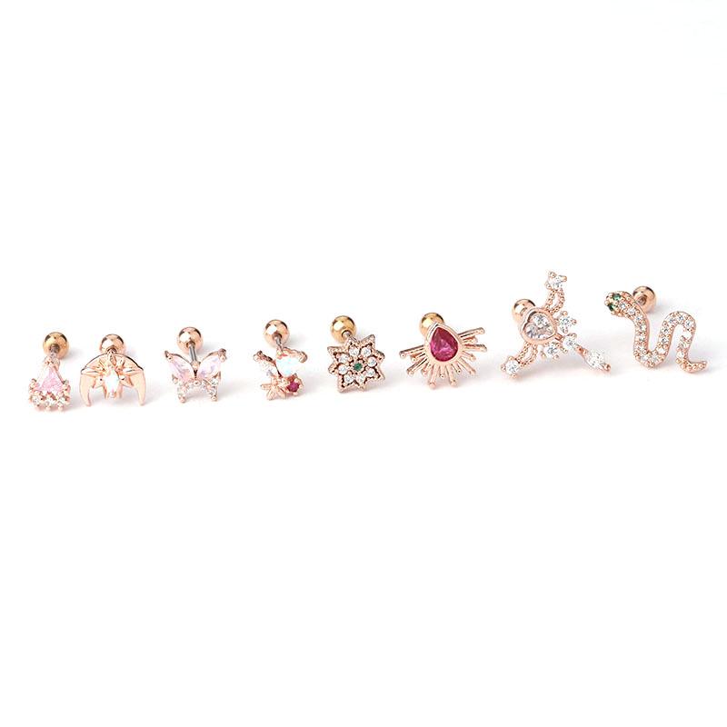 20G Stainless Steel Zircon Ear Studs: Colorful Korean & Japanese Fashion Piercing Jewelry