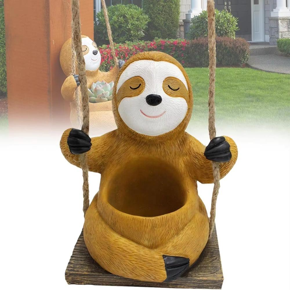 

Unique Resin Sloth Sculpture Exquisite Animal Hanging Planter Pot Sloth Swing Flower Pot Garden Swing Sloth