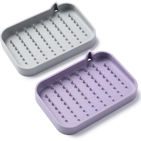 2 Pack Soap Dish, Non-Slip Self Draining Soap Holder for Shower, Bathroom, Kitchen