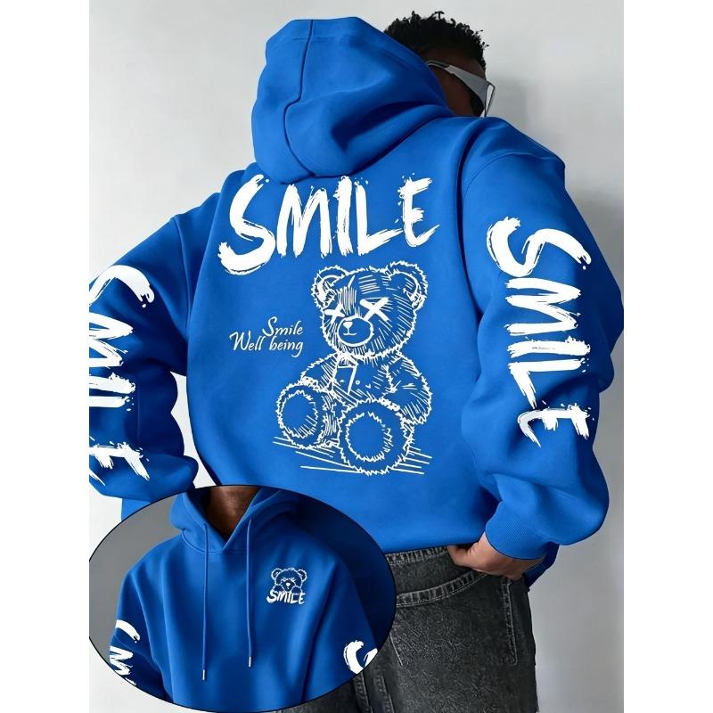 European and American Men's Autumn Fashion Letter Teddy Bear Print Soft and Comfortable Hooded Sweatshirt Outdoor Street Top