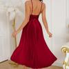 European and American sexy lace perspective high split long nightdress multi-color dark V pearl decorative suspender skirt