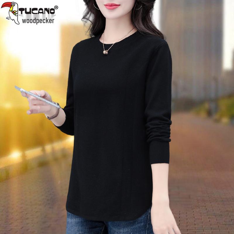 Women's 2025 Woodpecker Knitted Sweater: Fashionable Long Sleeve Autumn/Winter T-Shirt for Middle-Aged Mothers