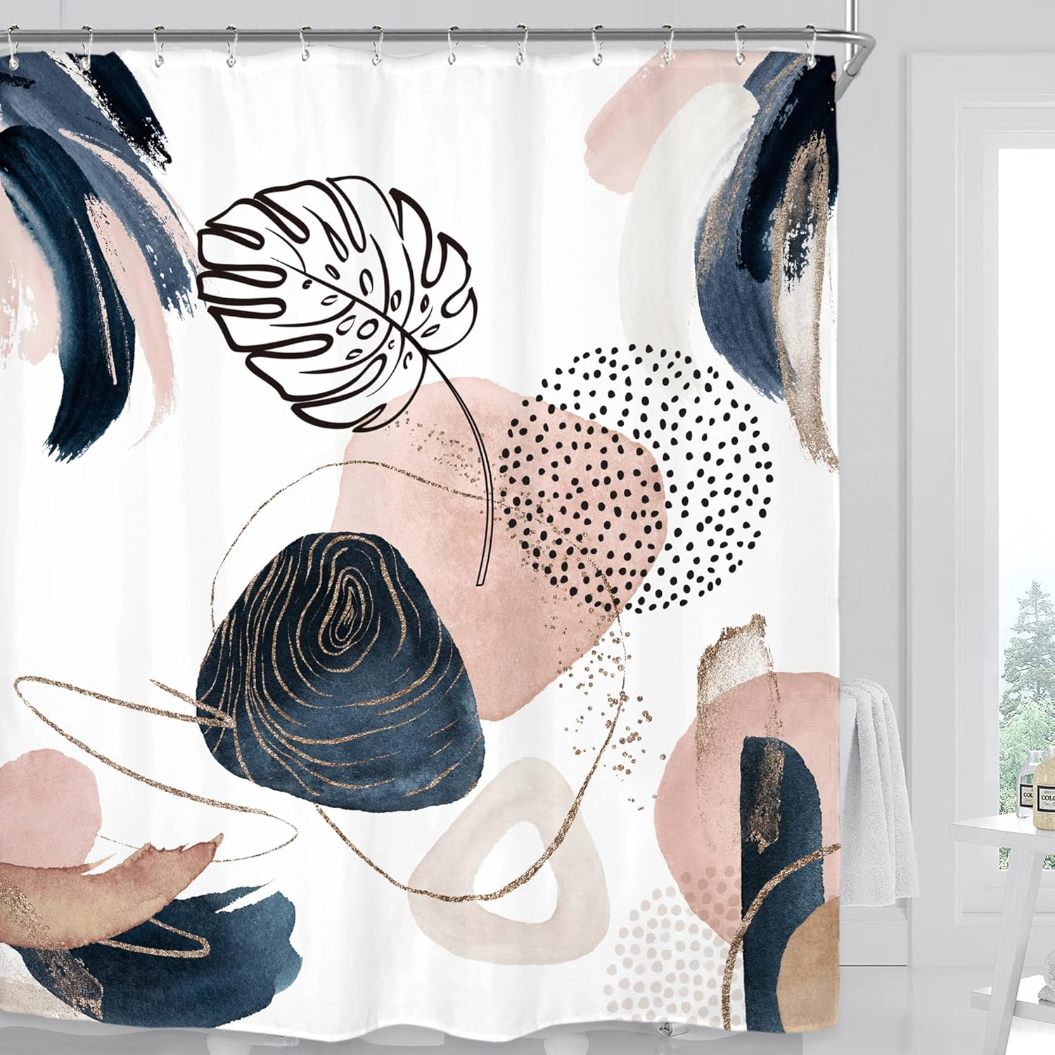 

Abstract Leaves Shower Curtain Set Emerald Green Modern Tropical Mid Century Simple Minimalist Chic Polyester Waterproof Cloth W60H190(CM)-1 Pcs