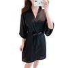 Spring and Summer New Women's Summer Loose Large Size Wedding Morning Robe Casual Single Nightgown Silk Bathrobe Robe