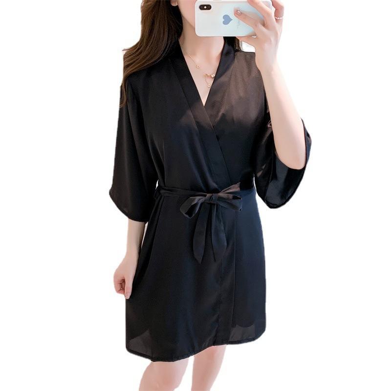 Spring and Summer New Women's Summer Loose Large Size Wedding Morning Robe Casual Single Nightgown Silk Bathrobe Robe